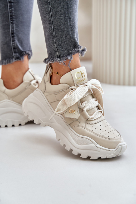 Féminin Peau Chaussures modèle baskets beige CheBello 4583