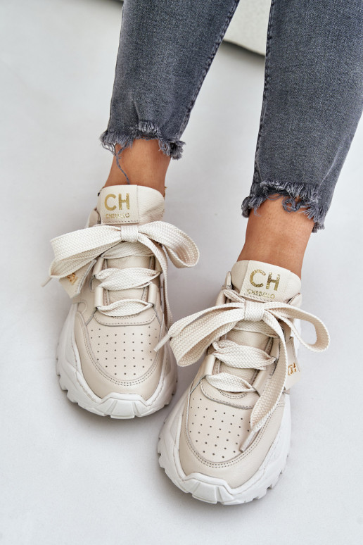 Féminin Peau Chaussures modèle baskets beige CheBello 4583