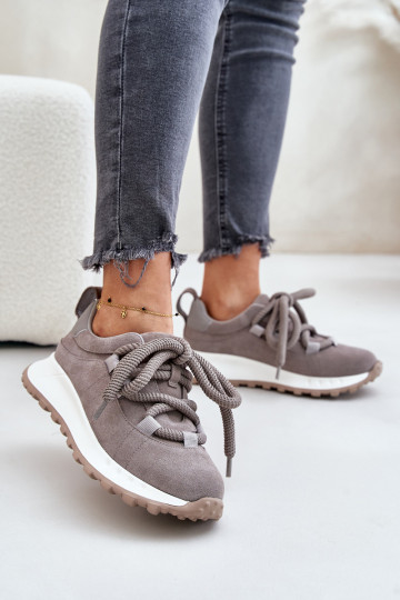 van suède Sneakers model schoenen DamesGrubym Vetersluitingm Artiker 54C1465 grijs 2