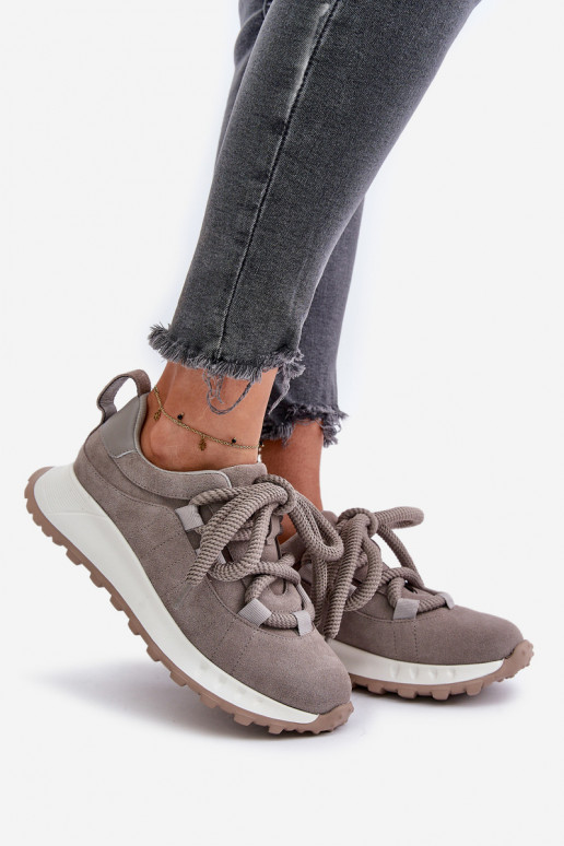 van suède Sneakers model schoenen DamesGrubym Vetersluitingm Artiker 54C1465 grijs