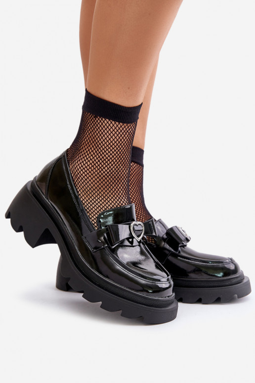 Haut Feminin Mokassins mit Bändern I mit Herzenm D&A LZ42-032 schZuarze Farbe Haut Feminin Mokassins mit Bändern I mit Herzenm D&A LZ42-032 schZuarze Farbe