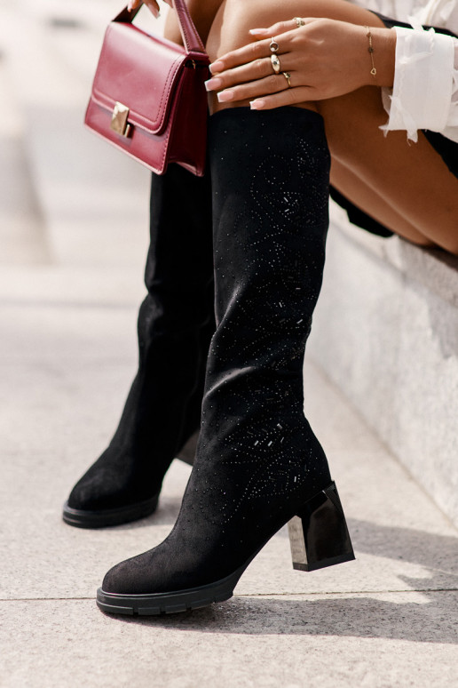 Décoré bottes pour femmes Contre la route réchauffer avec des talons MR880-158 couleur noire Décoré bottes pour femmes Contre la route réchauffer avec des talons MR880-158 couleur noire