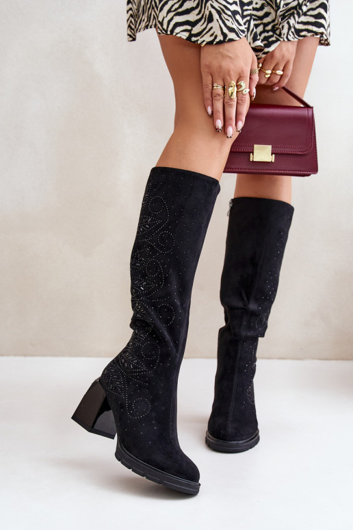 Décoré bottes pour femmes Contre la route réchauffer avec des talons MR880-158 couleur noire Décoré bottes pour femmes Contre la route réchauffer avec des talons MR880-158 couleur noire