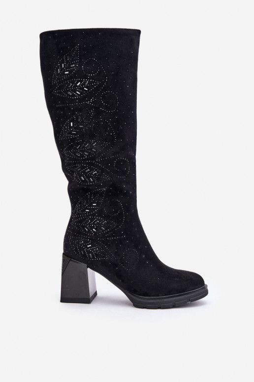 Décoré bottes pour femmes Contre la route réchauffer avec des talons MR880-158 couleur noire Décoré bottes pour femmes Contre la route réchauffer avec des talons MR880-158 couleur noire