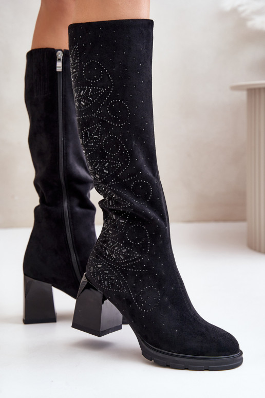 Dekoriert Damenstiefel Gegen die Straße sich Zuarm laufen mit Absätzen MR880-158 schZuarze Farbe