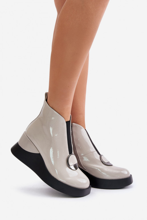 mit Lackeffekt Stiefel Auf einem Keil sich Zuarm laufen D&A MR880-136 graue Farbe