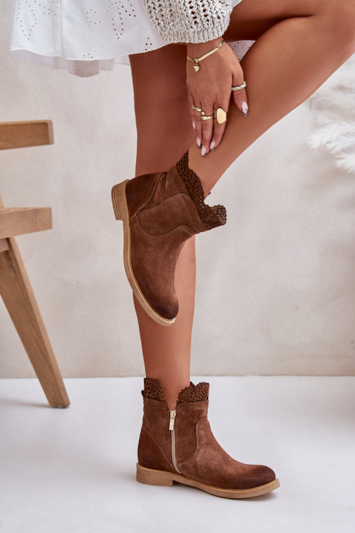 Schuhe mit niedrigem Absatz für Damen mit breiten Absätzen aus INildleder LeZuski 3624 braune Farbe