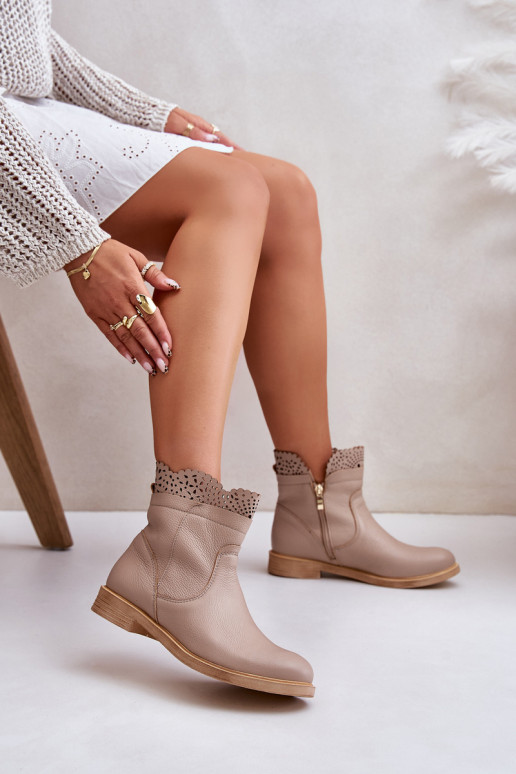 Schuhe mit niedrigem Absatz für Damen mit breiten Absätzen Haut LeZuski 3624 Beige