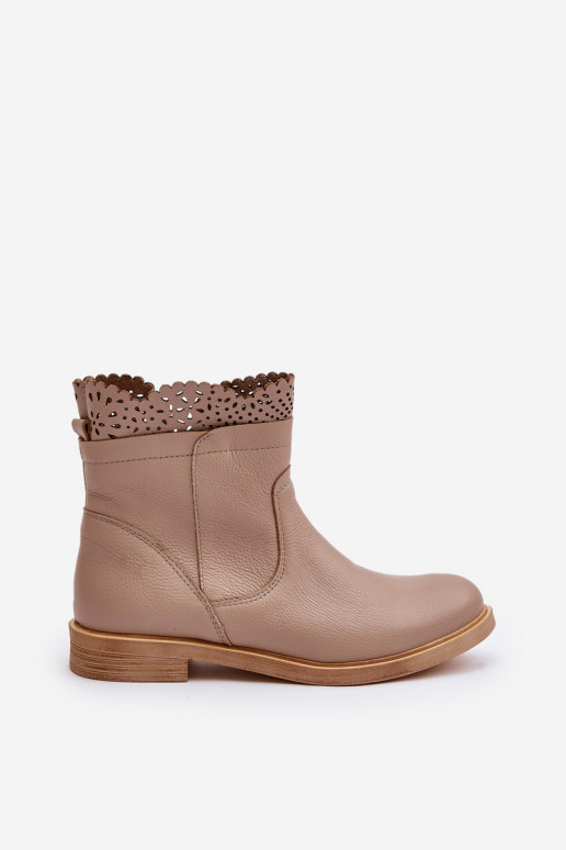 chaussures à talons bas pour femmes avec des talons larges Peau LeÀski 3624 beige