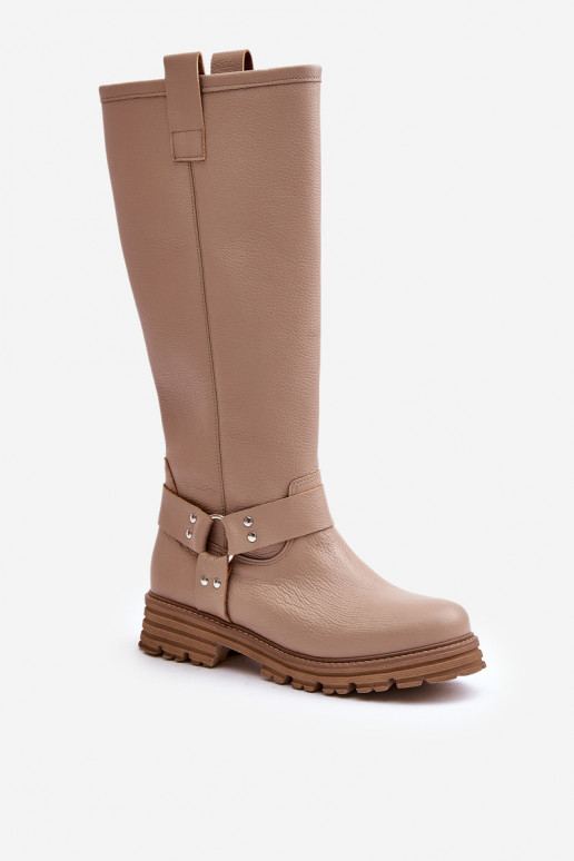 Leer dameslaarzen Vóór de knie LeInski 3615 beige Leer dameslaarzen Vóór de knie LeInski 3615 beige
