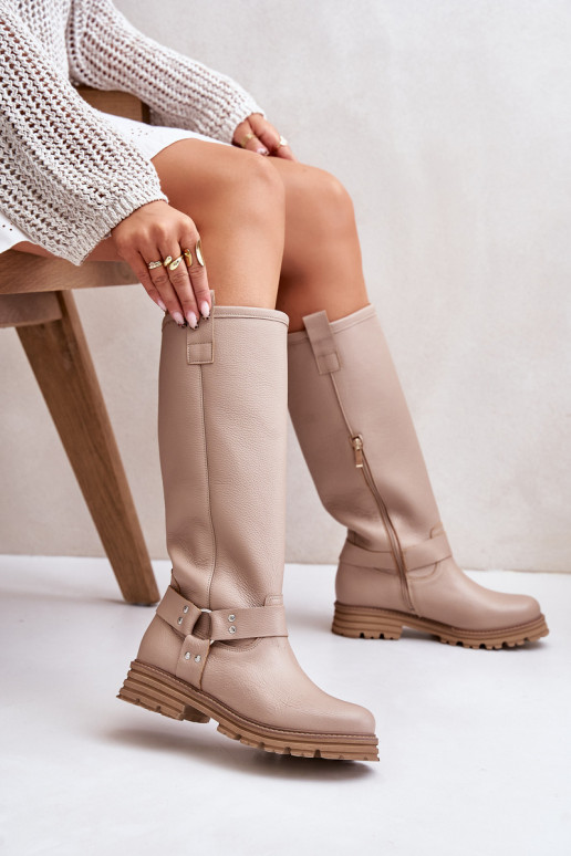Leer dameslaarzen Vóór de knie LeInski 3615 beige Leer dameslaarzen Vóór de knie LeInski 3615 beige