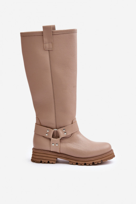 Leer dameslaarzen Vóór de knie LeInski 3615 beige Leer dameslaarzen Vóór de knie LeInski 3615 beige