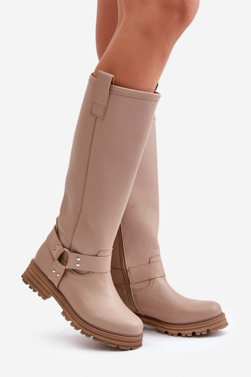 Leer dameslaarzen Vóór de knie LeInski 3615 beige Leer dameslaarzen Vóór de knie LeInski 3615 beige