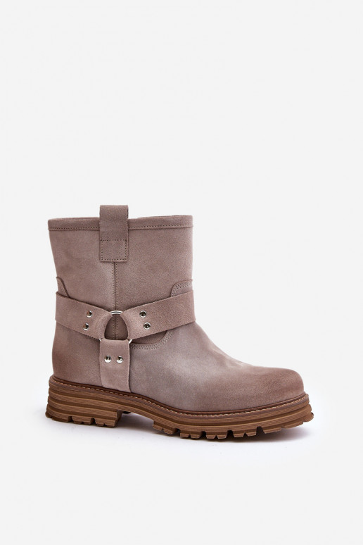 Chaussures en daim Féminin avec des talons larges LeÀski 3610 couleur cappuccino Chaussures en daim Féminin avec des talons larges LeÀski 3610 couleur cappuccino