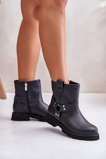 Peau Bottes pour femmes avec des talons larges LeÀski 3610 couleur noire