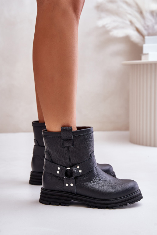 Peau Bottes pour femmes avec des talons larges LeÀski 3610 couleur noire Peau Bottes pour femmes avec des talons larges LeÀski 3610 couleur noire