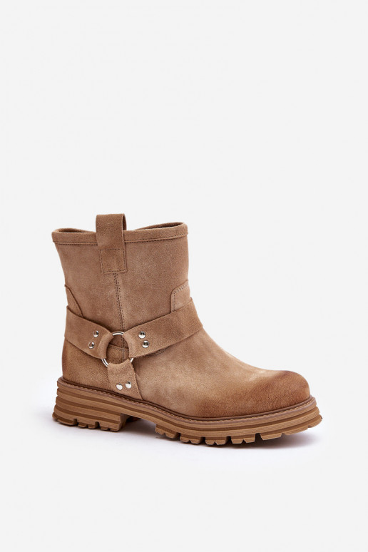 Suede schoenen Dames met brede hakken LeInski 3610 beige Suede schoenen Dames met brede hakken LeInski 3610 beige