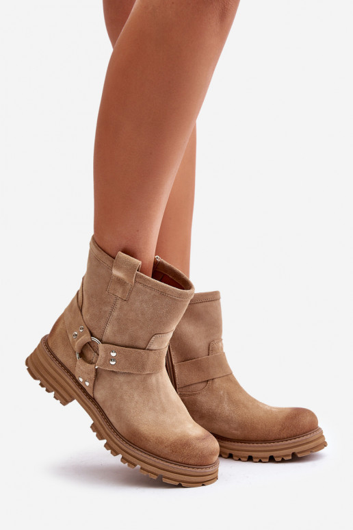 Suede schoenen Dames met brede hakken LeInski 3610 beige Suede schoenen Dames met brede hakken LeInski 3610 beige