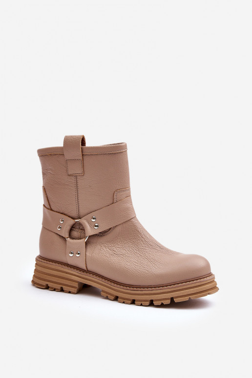 Peau Bottes pour femmes avec des talons larges LeÀski 3610 beige Peau Bottes pour femmes avec des talons larges LeÀski 3610 beige