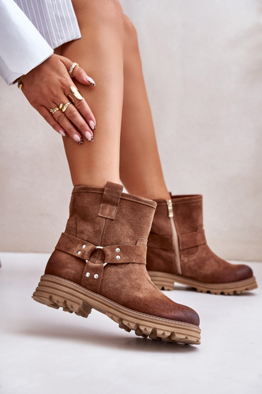 Suede schoenen Dames met brede hakken LeInski 3610 bruine kleur