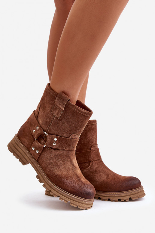 Chaussures en daim Féminin avec des talons larges LeÀski 3610 marron