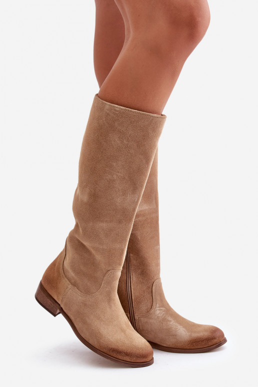 aus INildleder Damenstiefel Mittlere INade Zum Schloss LeZuski 3616 Beige