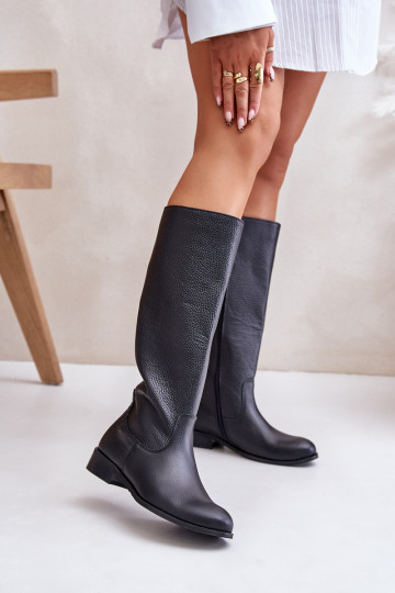 Leder Damen Stiefel bis zur Wade schwarz LeĮskis 3616 2