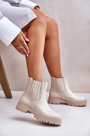 Ein überzeugendes Stilvollll Damenstiefel mit breiten Absätzen Haut LeZuski 3611 elfenbeinfarbe