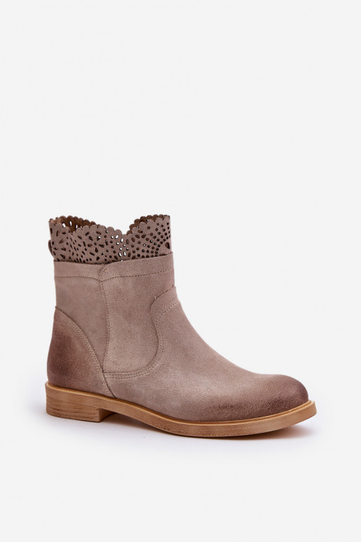 lage hakken voor dames met brede hakken van suède LeInski 3624 kleur cappuccino