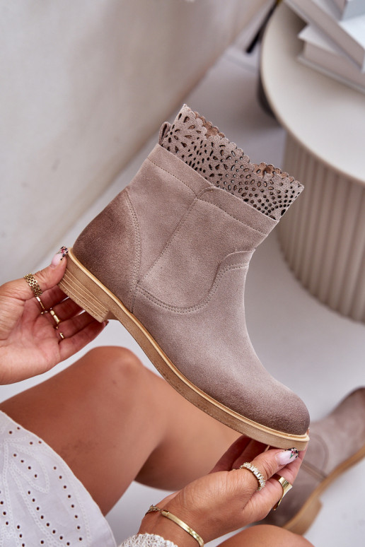 Schuhe mit niedrigem Absatz für Damen mit breiten Absätzen aus INildleder LeZuski 3624 Cappuccino-Farbe