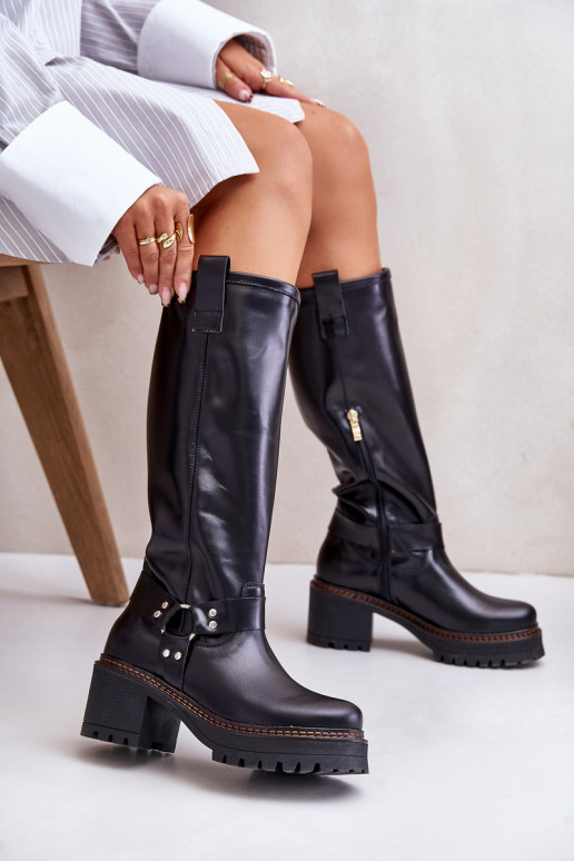 Peau bottes pour femmes Contre la route LeÀski 3432 couleur noire Peau bottes pour femmes Contre la route LeÀski 3432 couleur noire