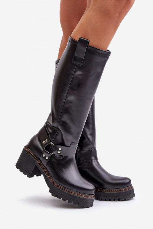 Peau bottes pour femmes Contre la route LeÀski 3432 couleur noire Peau bottes pour femmes Contre la route LeÀski 3432 couleur noire