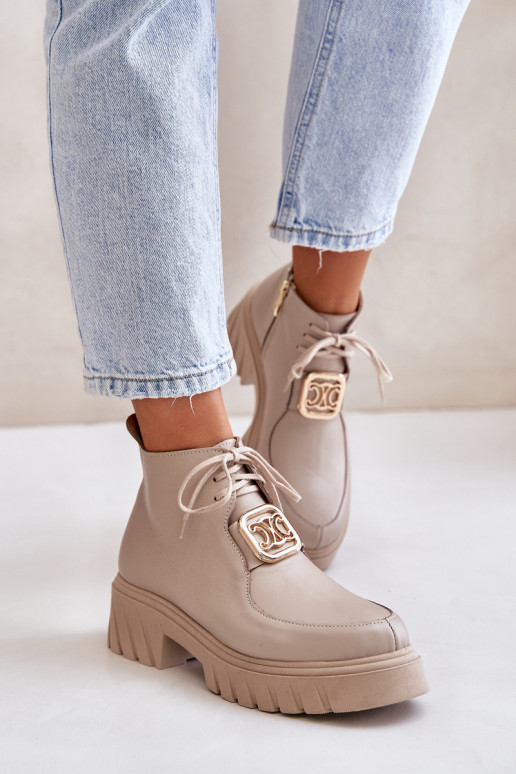 Zazoo 2952 Leer Laarzen met gouden details beige Zazoo 2952 Leer Laarzen met gouden details beige