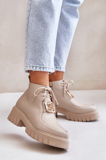 Zazoo 2952 Leer Laarzen met gouden details beige 2