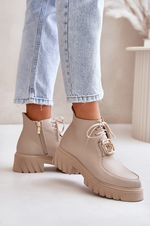 Zazoo 2952 Peau Bottes avec des détails dorés beige Zazoo 2952 Peau Bottes avec des détails dorés beige