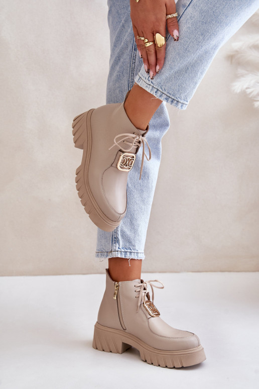 Zazoo 2952 Haut Stiefel mit goldenen Details Beige Zazoo 2952 Haut Stiefel mit goldenen Details Beige