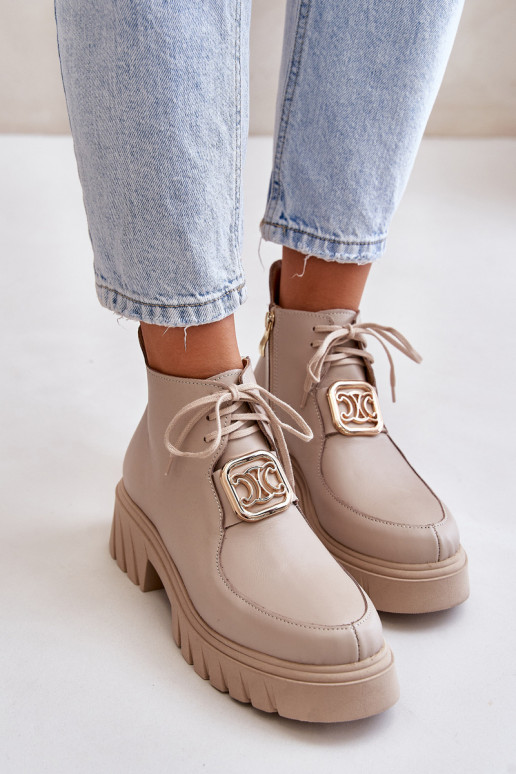 Zazoo 2952 Peau Bottes avec des détails dorés beige Zazoo 2952 Peau Bottes avec des détails dorés beige