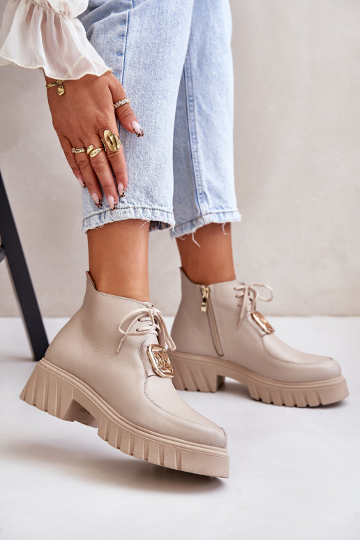 Zazoo 2952 Peau Bottes avec des détails dorés beige Zazoo 2952 Peau Bottes avec des détails dorés beige