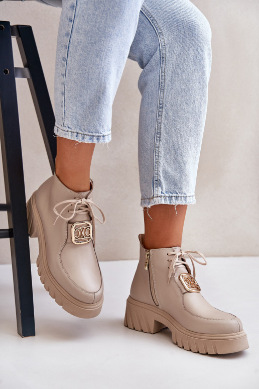 Zazoo 2952 Peau Bottes avec des détails dorés beige Zazoo 2952 Peau Bottes avec des détails dorés beige