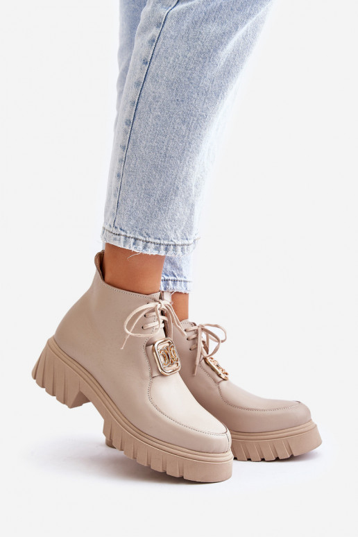 Zazoo 2952 Peau Bottes avec des détails dorés beige Zazoo 2952 Peau Bottes avec des détails dorés beige