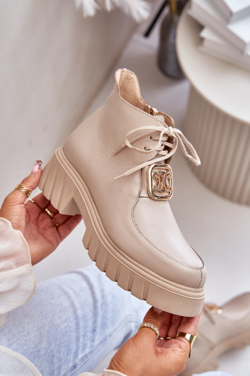 Zazoo 2952 Peau Bottes avec des détails dorés beige Zazoo 2952 Peau Bottes avec des détails dorés beige