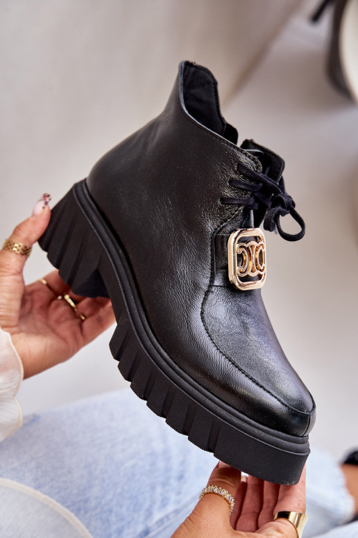 Zazoo 2952 Haut Stiefel mit goldenen Details schZuarze Farbe