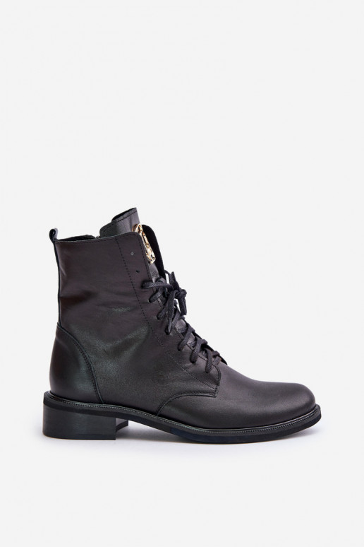 Zazoo 2955 Peau Bottines de travail Ze couleur doréem Detalem Activé Języku couleur noire