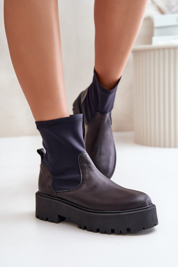 Bottines à enfiler pour femmes en cuir naturel, noires Zazoo 2947 2