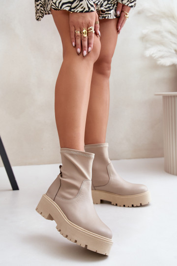 Bottines à enfiler pour femmes en cuir naturel, couleur sable Zazoo 2947 2