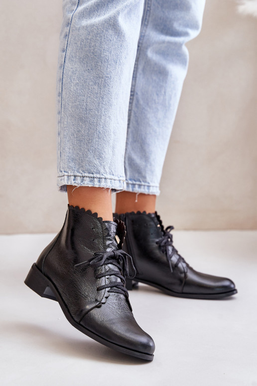 Zazoo 2964 Peau Bottes avec des talons larges couleur noire Zazoo 2964 Peau Bottes avec des talons larges couleur noire