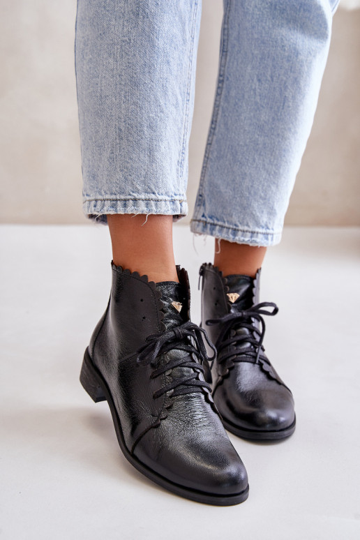 Zazoo 2964 Peau Bottes avec des talons larges couleur noire Zazoo 2964 Peau Bottes avec des talons larges couleur noire