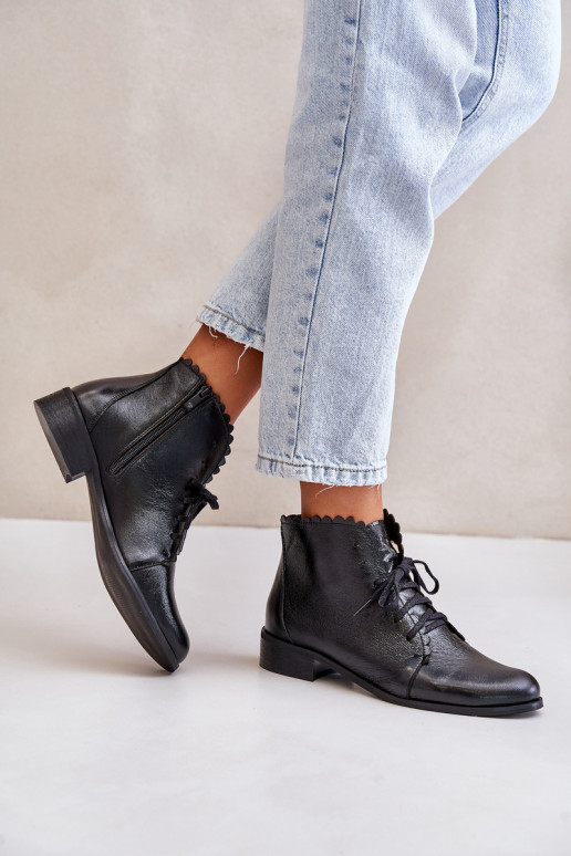 Zazoo 2964 Peau Bottes avec des talons larges couleur noire Zazoo 2964 Peau Bottes avec des talons larges couleur noire