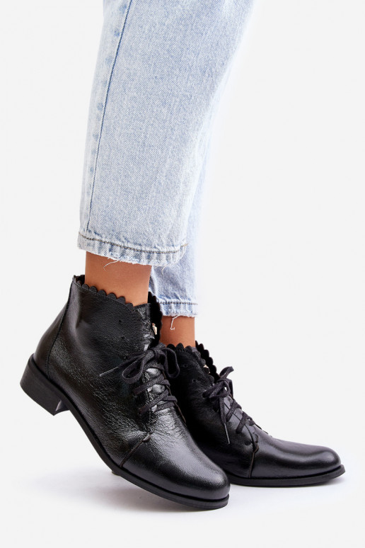 Zazoo 2964 Peau Bottes avec des talons larges couleur noire Zazoo 2964 Peau Bottes avec des talons larges couleur noire