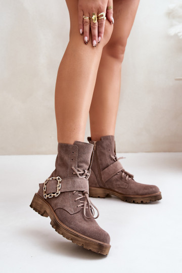 Suede schoenen met gespen zandkleurig Zazoo 2951 2